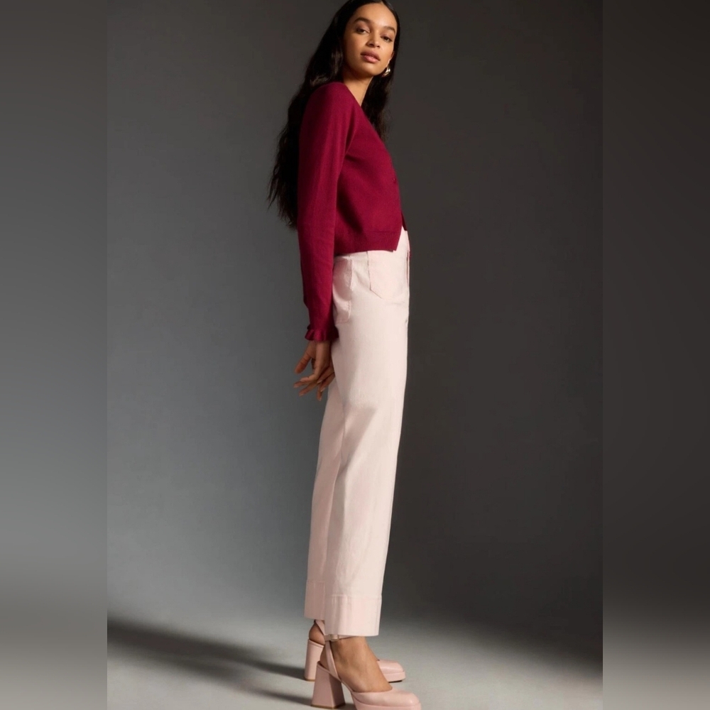 Maeve The Colette Magic Fabric Wide Leg Cropped Pants Size 30 Light Pink NWT - Picture 3 of 15